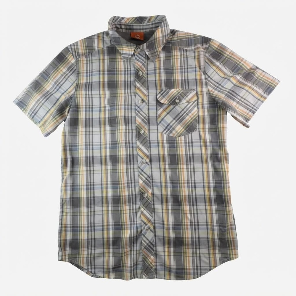 Merrell Shirt Mens Medium Gray Plaid SelectWick Short Sleeve Outdoor Hiking